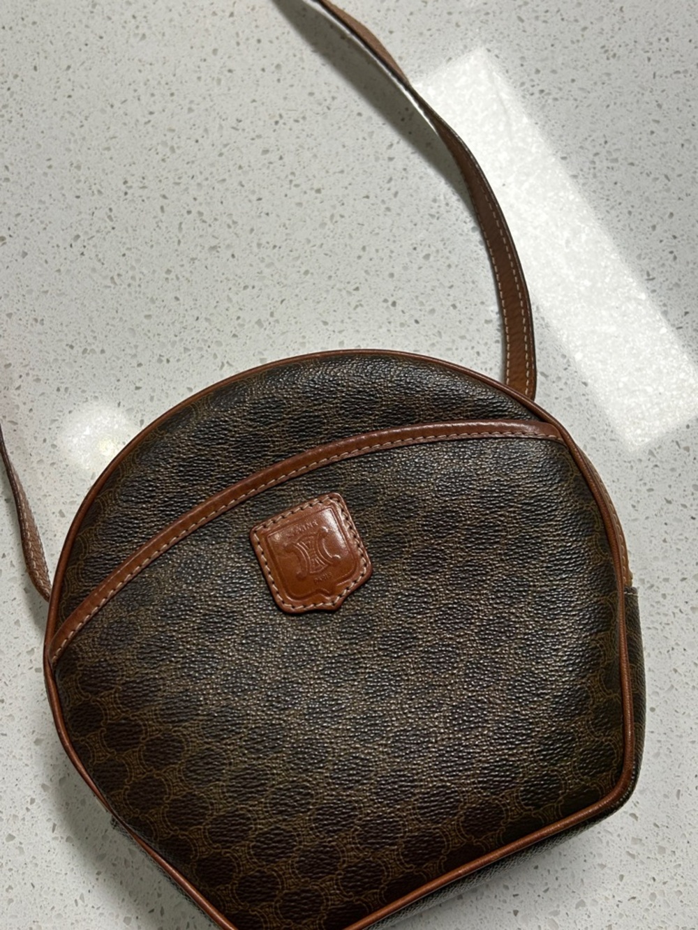 Authentic CELINE Macadam Canvas Shoulder Bag PVC Leather Brown Gold - Picture 3 of 11
